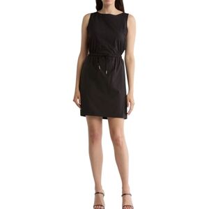 Commuter Sleeveless Drawstring Waist Sheath Dress